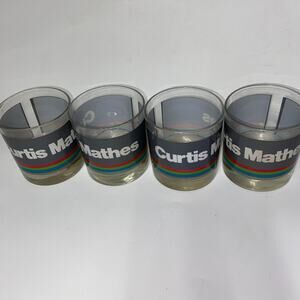 4 Vtg Curtis Mathes Promotional Advertising Rocks Glasses Gray & Rainbow Stripe